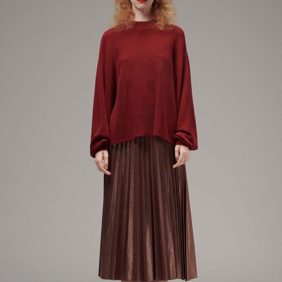 Ladies' Mock Collar Sweater MERLOT (LYK-011) - Picture 3 of 7